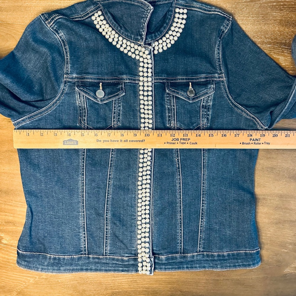 FDJ French Dressing Jeans Women's Denim Jacket‎ Pearl Embellished Blue Medium - Picture 3 of 8